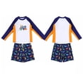 thumbnail image 3 of MIASHUI Boys Long Sleeve Cartoon Print Two Piece Swim Set with Trunks and Rash Guard for Sun White,5XL, 3 of 9