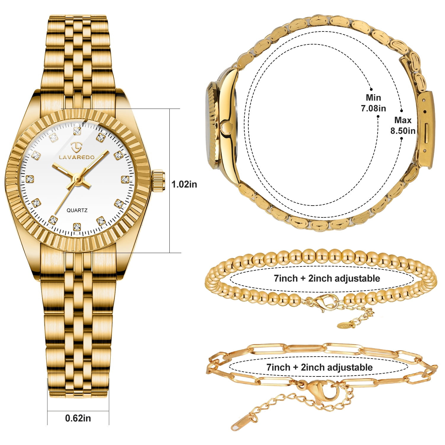 Womens Watch Set, 18K Gold Plated Bangle Bracelets Ring for Women, Dainty Ladies Wrist Watch Waterproof Analog Watch, Gifts for Women - 4PCS