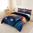 thumbnail image 3 of Castle Fairy Retro Neon Sports Car Queen Duvet Cover Set for Teens, City Light Print Bedding for Bedroom, Cyan Black,Black Reversible,3-Piece,No Comforter, 3 of 6