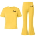 thumbnail image 5 of akafmk Fashion Girls Summer Outfits Round Neck Short Sleeve Tshirts Flare Pants Casual Outdoor Vacation Matching Sets 5-15 Years, 5 of 7