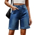 thumbnail image 2 of Womens Jean Shorts Knee Length Trendy Y2k High Waisted Wide Leg Casual Summer Shorts with Pockets Dark Blue L, 2 of 9