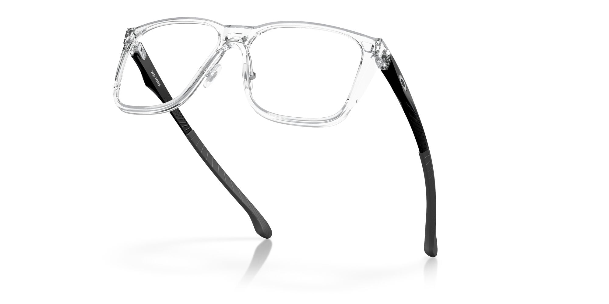 Oakley Hip Tone Optical Glasses, Rectangular Eyeglasses with Demo Lenses, Size 58, Polished Clear