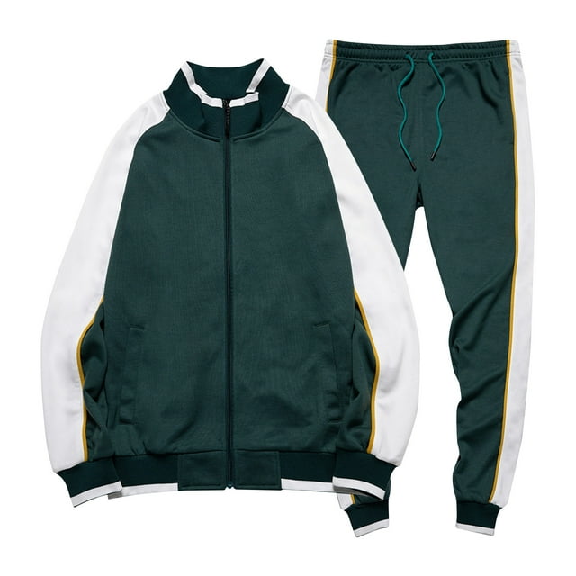 Miqool Mens Track Suits 2 Piece Sets Color Block Running Athletic Sweatsuits Casual Long Sleeve Full Zip Up Jacket and Sweatpants Sports Jogging Suits Sets