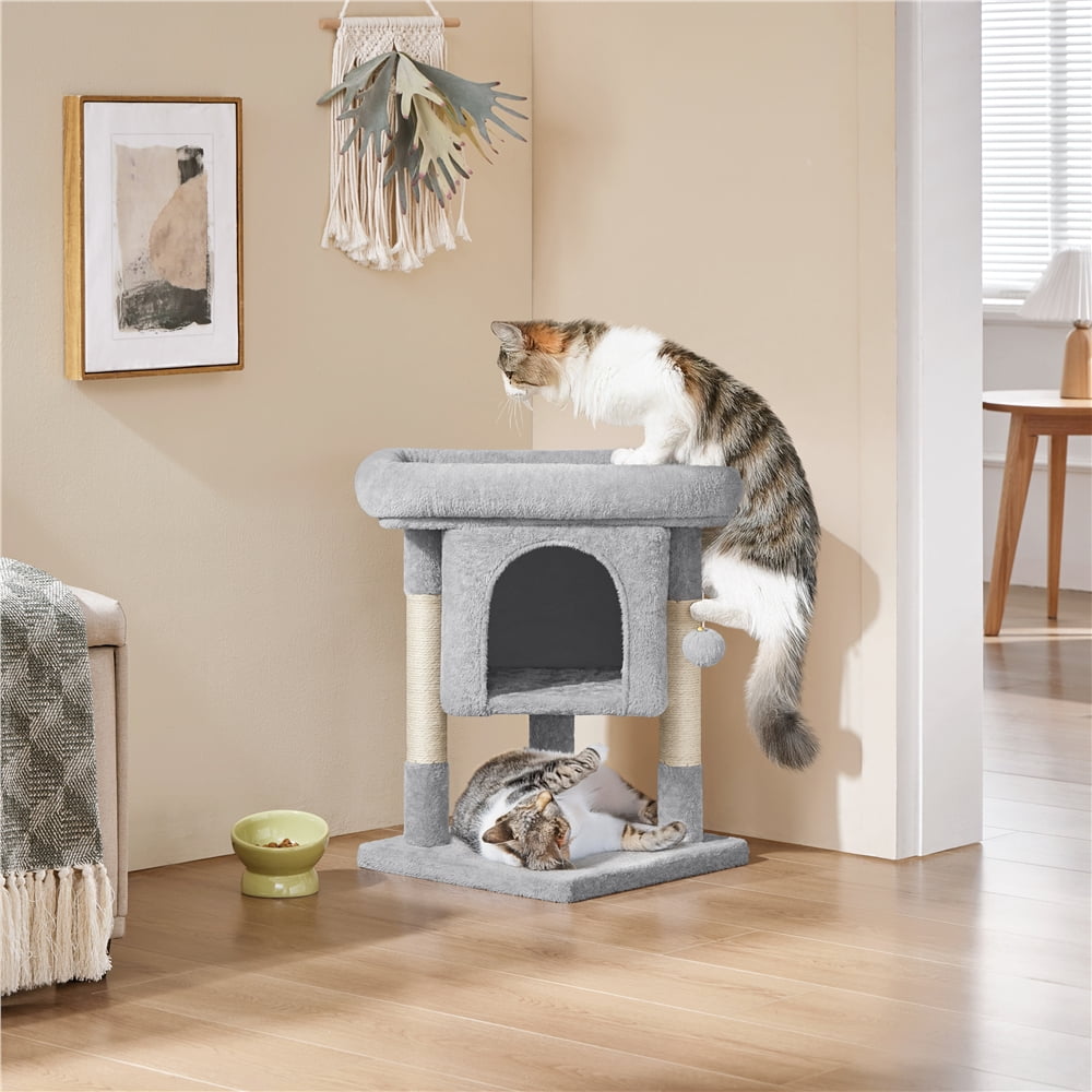 Yaheetech 23.5″ H Spacious Cat Tree with Large Top Perch, Condo & Scratching Posts, Light Gray
