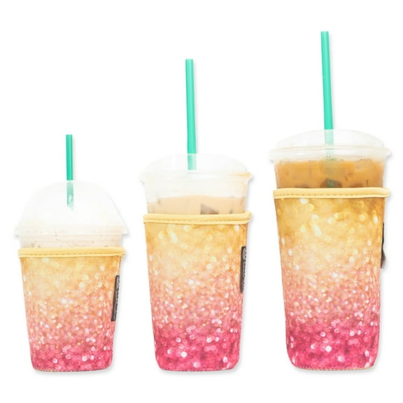 Baxendale and Co 3-Pack Insulating Sleeves for 16-32oz Cups - Gold & Pink Glitter