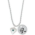 thumbnail image 1 of Delight Jewelry Silvertone Large December - Teal Crystal Heart Silvertone Script Initial Disc - R - Charm Necklace, 20"+3", 1 of 4