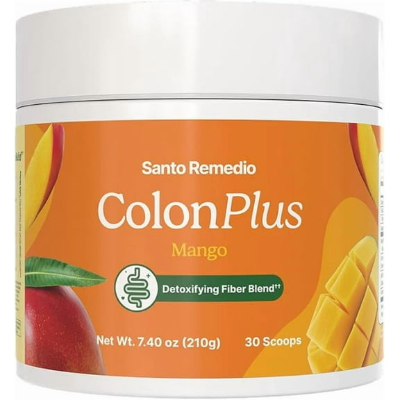 Santo Remedio Colon Plus, Colon Cleanser, Dietary Psyllium Husk Fiber and Probiotics Supplement, 30 Servings, Mango Flavor