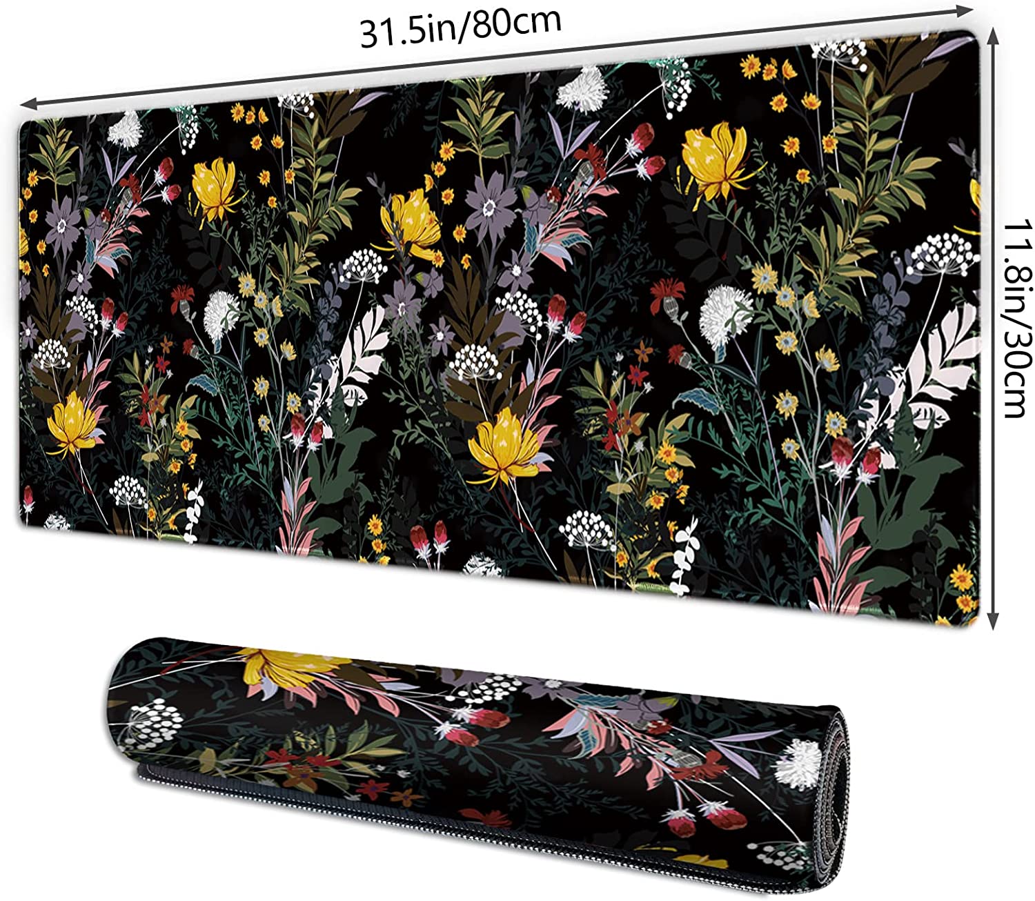 Gaming Mouse Pad XXL XL Large Mouse Pad Mat Long Extended Mousepad Desk Pad Non-Slip Rubber Mice Pads Stitched Edges Thin Pad (31.5x11.8x0.12 Inch)-Weed Wildflower