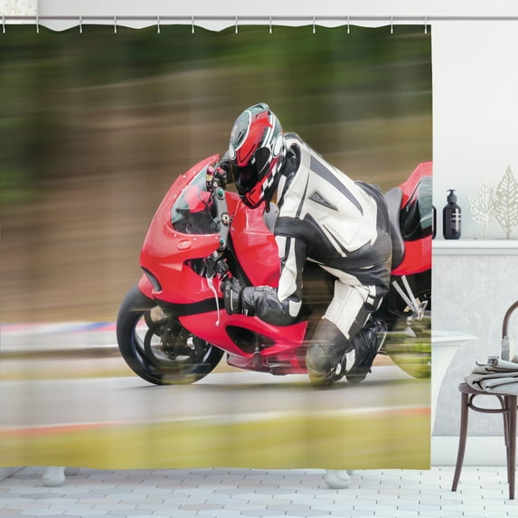Ambesonne Teen Room Shower Curtain, Motorbike Race Speed, 69"Wx84"L, Multicolor