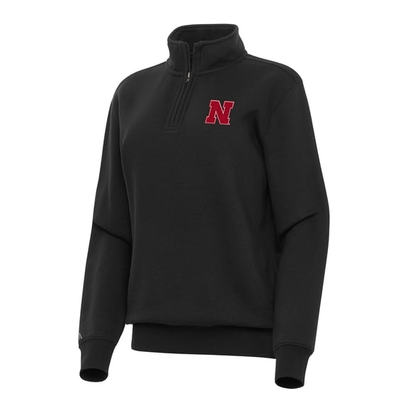 Women's Antigua Black Nebraska Huskers Victory Quarter-Zip Sweatshirt