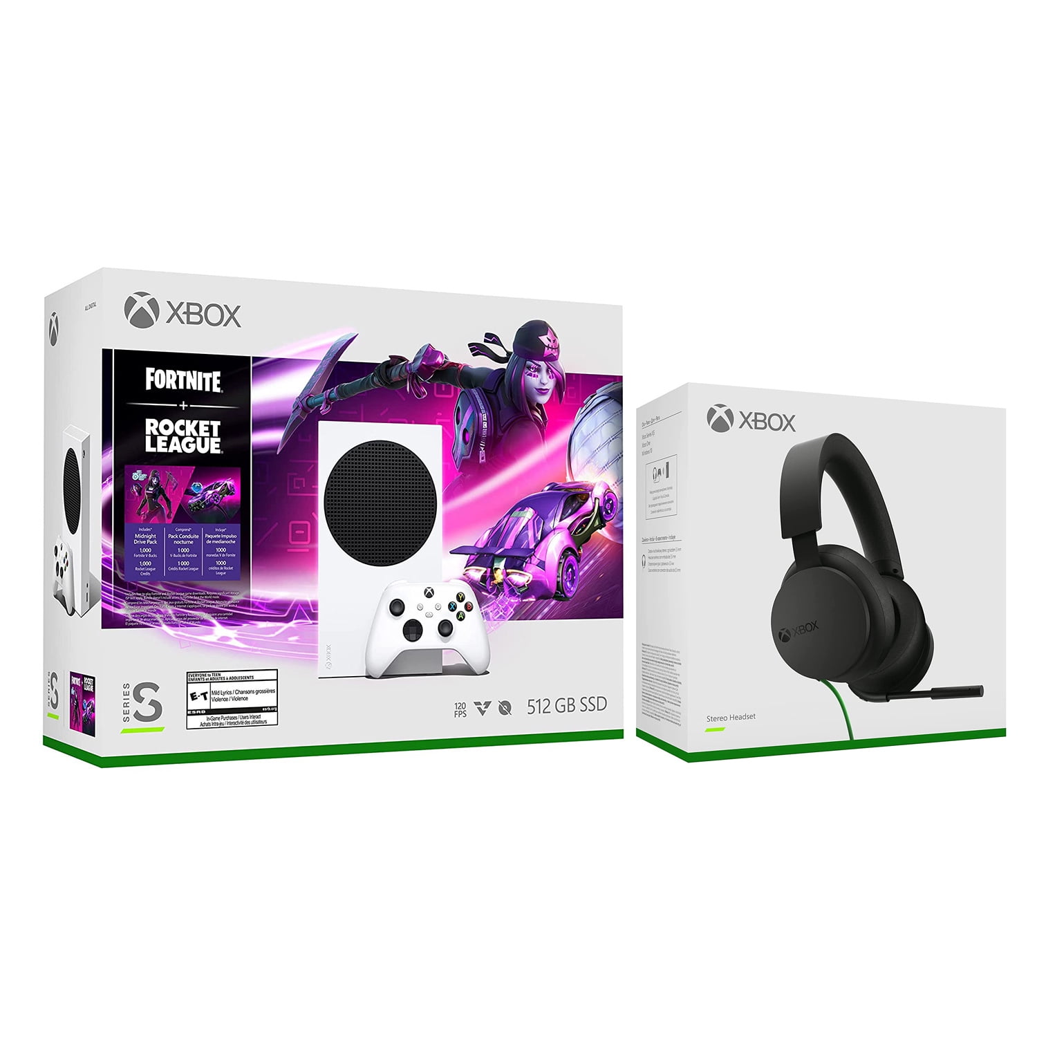 Microsoft Xbox Series S Fortnite & Rocket League Midnight Drive Pack Bundle  with Call of Duty: Black Ops Cold War Full Game and Mytrix Chat Headset 