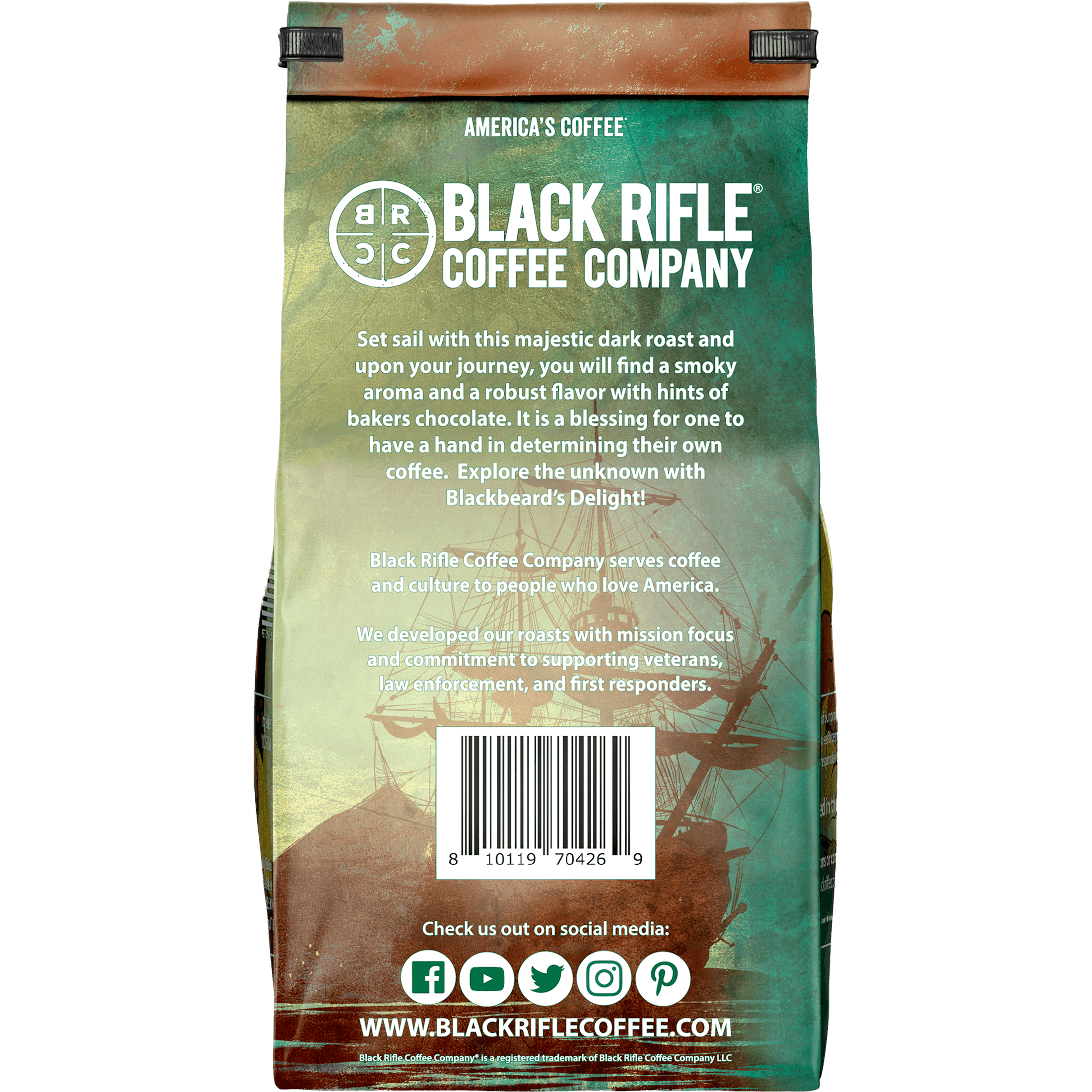 Black Rifle Coffee Company Blackbeard's Delight, Dark Roast, Ground Coffee, 12 oz