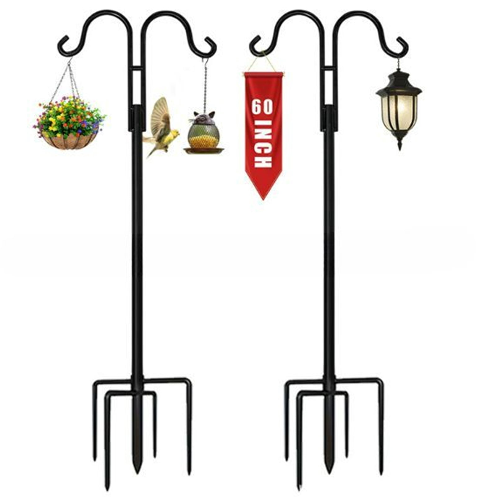 Fmxomd Bird Feeders Pole,Shepherds Hooks for Outdoor 1 Pack 60 Inch Bird Feeders for Outdoors with 5 Prongs Base Hanging Planters for Outdoor, Black