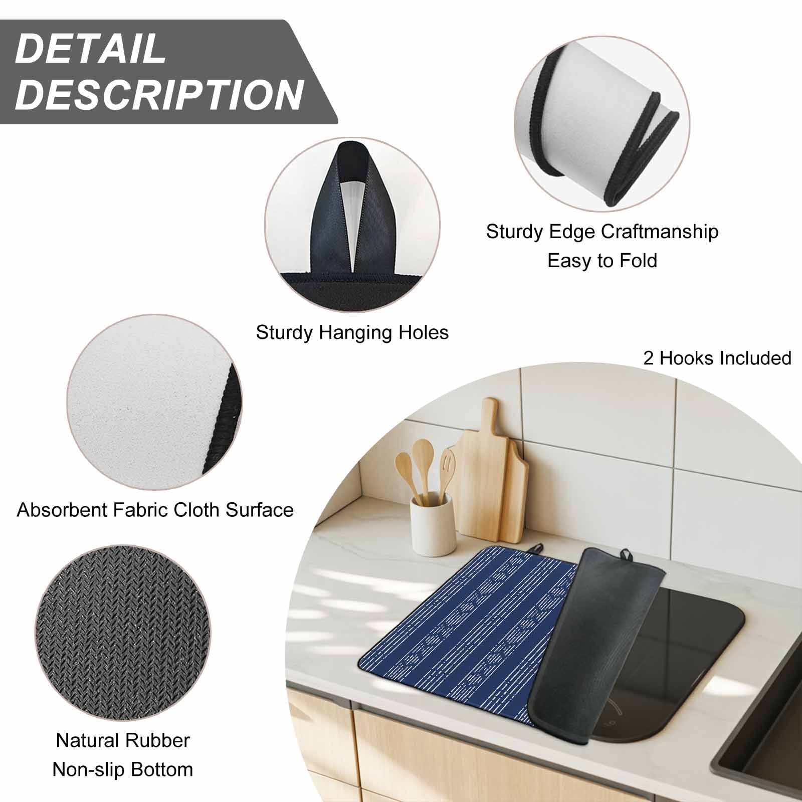 Navy Blue Striped Stove Top Cover for Electric Stove, Heat-proof & Non Slip Glass Top Stove Cover Protector, Modern Abstract Art Geometric Stripes Kitchen Flat Cooktop Rubber Mat 28.5x20.5 Inches