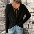 thumbnail image 7 of Women Blouses Womens Waffles Knit Pullover Open Back Casual Tops Long Sleeve Back Knot Shirts Blouse Long Sleeve Casual T Shirts S-64 Black XXL, 7 of 7
