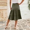 thumbnail image 4 of WTOBBY Women's Casual High Waist Drawstring A-line Solid Color Skirt with Pockets, Flowy Maxi Design for Everyday Wear, Bohemian Style Elastic Waist Skirt,Army Green L, 4 of 5