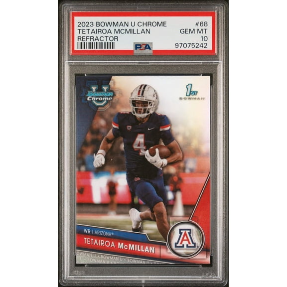 Graded 2023 Topps Bowman U Chrome Tetairoa McMillan #68 Refractor Rookie RC Football Card PSA 10 Gem Mint