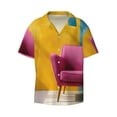 thumbnail image 5 of Picia Bright Pink Chair Men's Linen Shirts Short Sleeve Cuban Beach Shirts Casual Shirts Button Down Shirt for Men Beach Summer Wedding Shirt-X-Large, 5 of 7