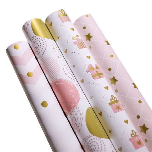 4 Rolls Pink Gift Wrapping Paper, Perfect for Birthday, Baby Shower, all Occassion