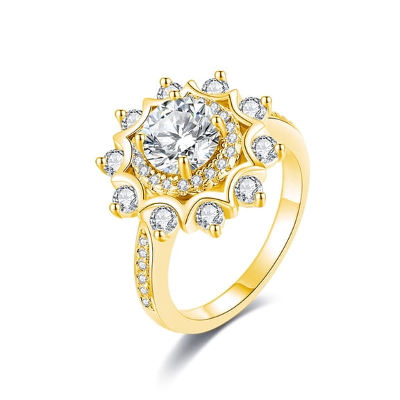 1 Carat Gold Moissanite Rings for Women Round Cut D Color VVS1 Diamond Ring S925 Sterling Silver Halo Engagement Ring