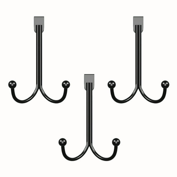 Happon 3 Pack Over The Door Hook Black Over Door Coat Hooks Heavy Duty Double Hooks for Hanging