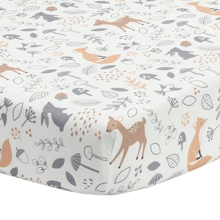UPC: 0084122011427 | Bedtime Originals Deer Park White/Gray Woodland Animals Microfiber Baby Fitted Crib Sheet