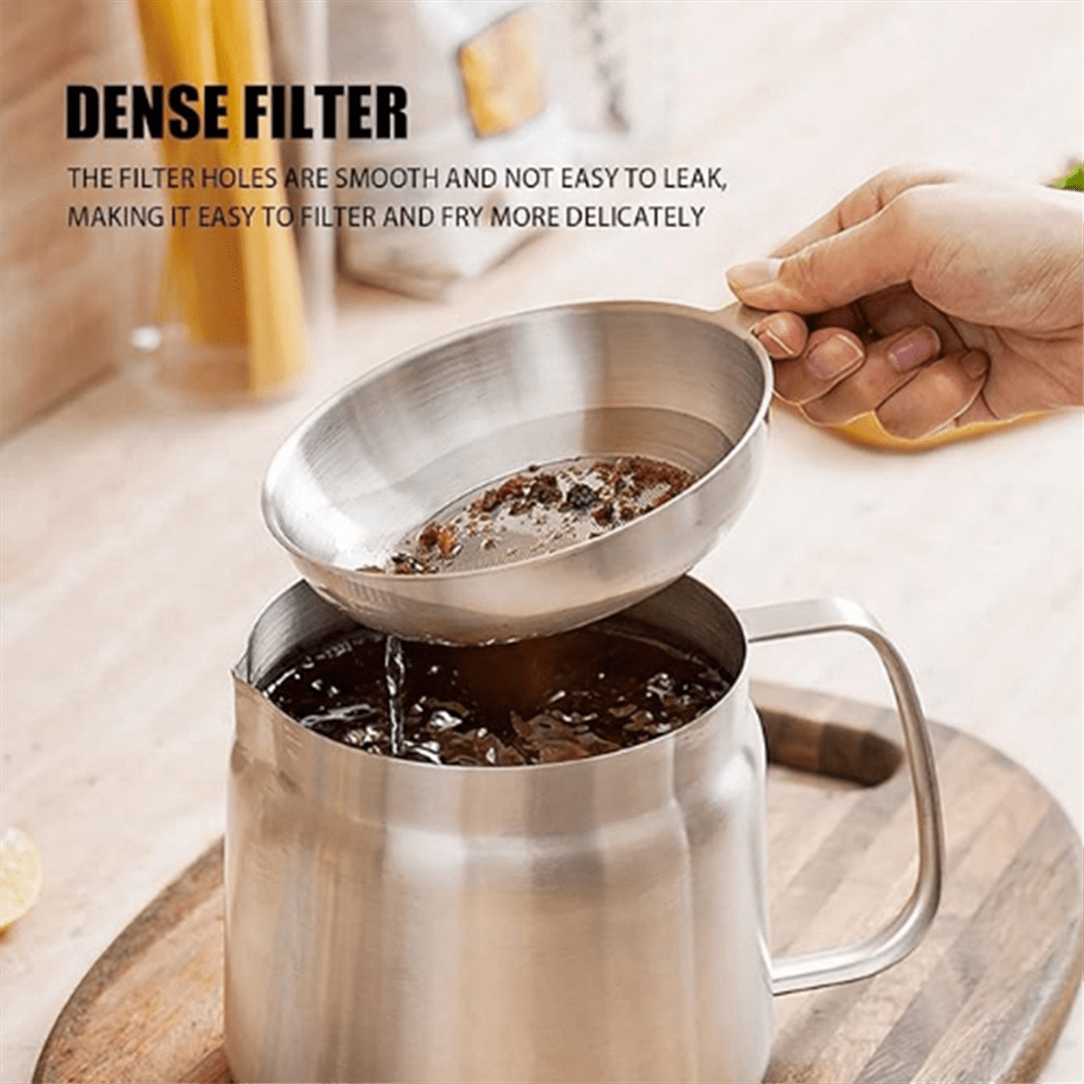 Friteuse 2 En 1 Avec Filtre à Huile En Acier Inoxydable - Poêle Profonde + Panier, Poignée En Bois, Pour Induction
