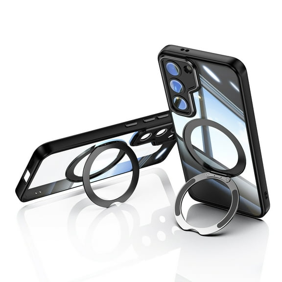 Allytechgroup Samsung Galaxy S25 Plus Case with Camera Lens Protector, Rugged Shockproof Kickstand Bumper Ring Holder Slim Fit Drop Proof Phone Case for Samsung Galaxy S25 , Black