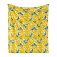 thumbnail image 1 of Yellow and Blue Soft Flannel Fleece Blanket, Butterflies with Tropical Flower Silhouette on Yellow Background, Cozy Plush for Indoor and Outdoor Use, 50" x 70", Blue Yellow and White, by Ambesonne, 1 of 6
