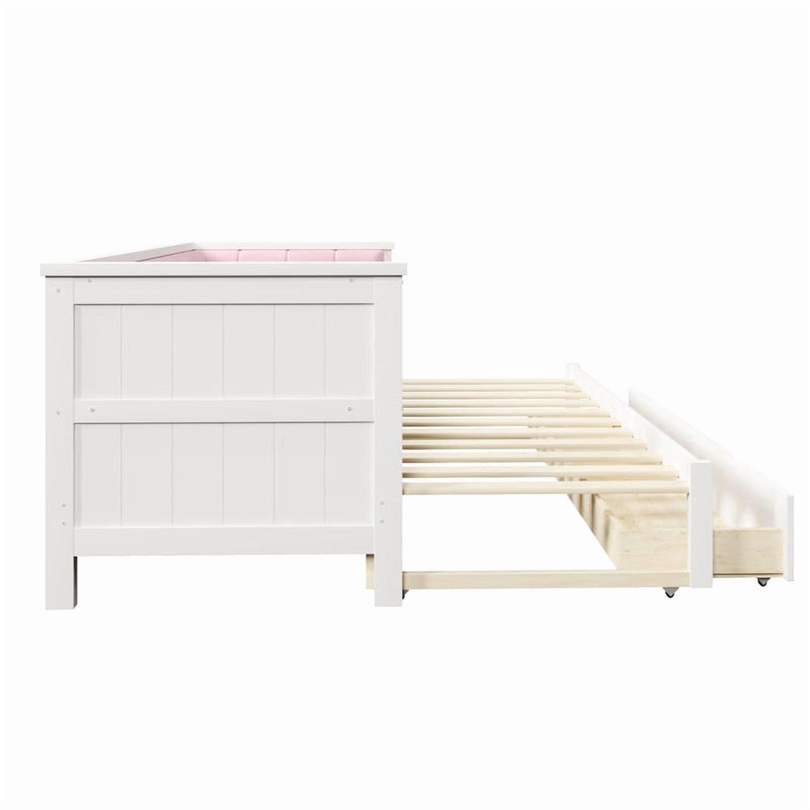 Twin XL to King Size Extendable Daybed with Two Storage Drawers, Expandable Sofa Bed Frame with Upholstered Velvet Backrest