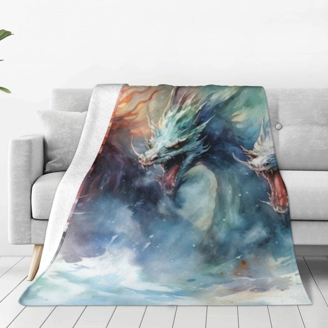 Fotbe Ink Style Wave Dragon Manta de Franela Acolchonada con Estampado, Súper Suave y Esponjosa, Extra Grande para Sofá, Cama, Uso Todo el Año-80"x60"