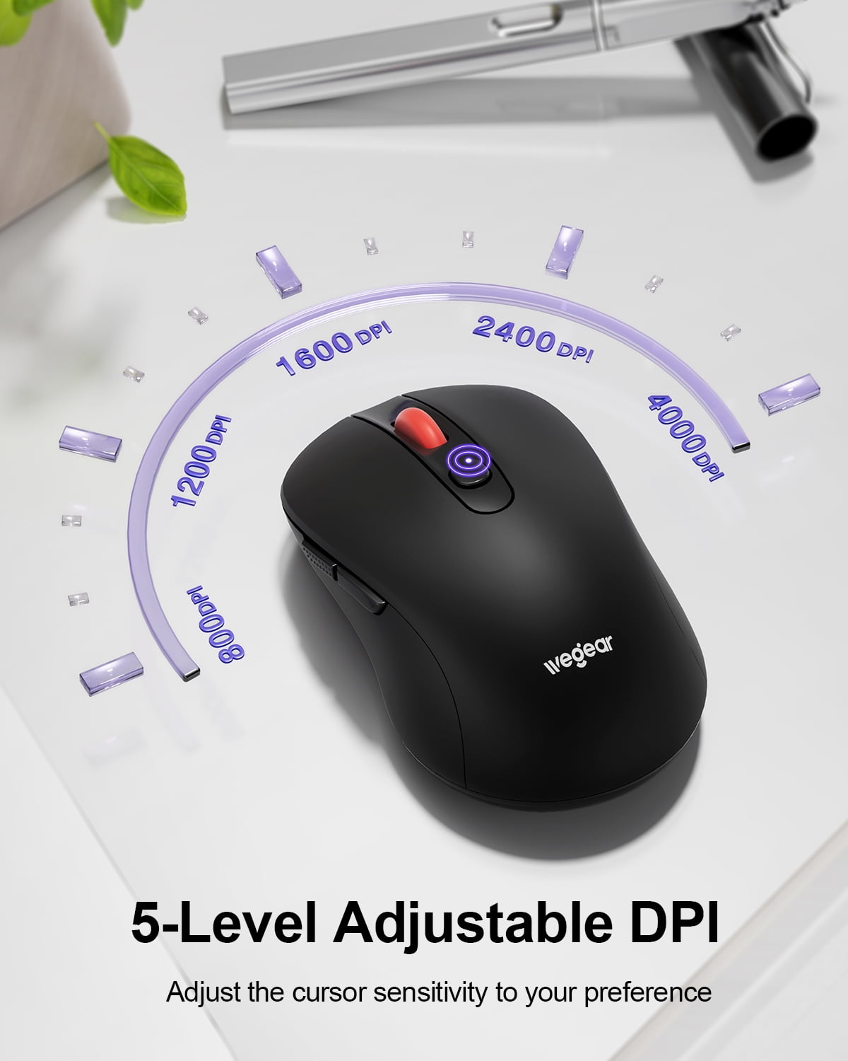 wegear 2.4G Wireless Mouse, Ergonomic Design, 5-Level Adjustable 4000 DPI, 6 Buttons, Portable for PC, Windows, Mac,XP