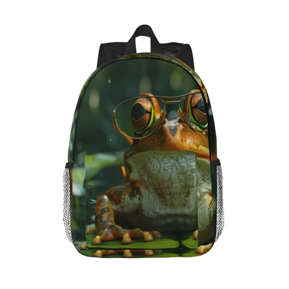 Saiise Intellectual Frog Pond 15in Lightweight Student Backpack Water Resistant School Laptop Bag Travel Daypack Padded Straps Ergonomic Bookbag Compact 11.8x15.4in