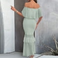 thumbnail image 5 of Women's Summer Dresses 2025 Spring And Summer Women's One-line Collar High-waisted Temperament Dress Short-sleeved One-line Shoulder And Ankle Dress Boho Dress Green XL, 5 of 5