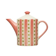 Creative Co-Op Stoneware Teapot with Painted Design and Strainer, Multicolor