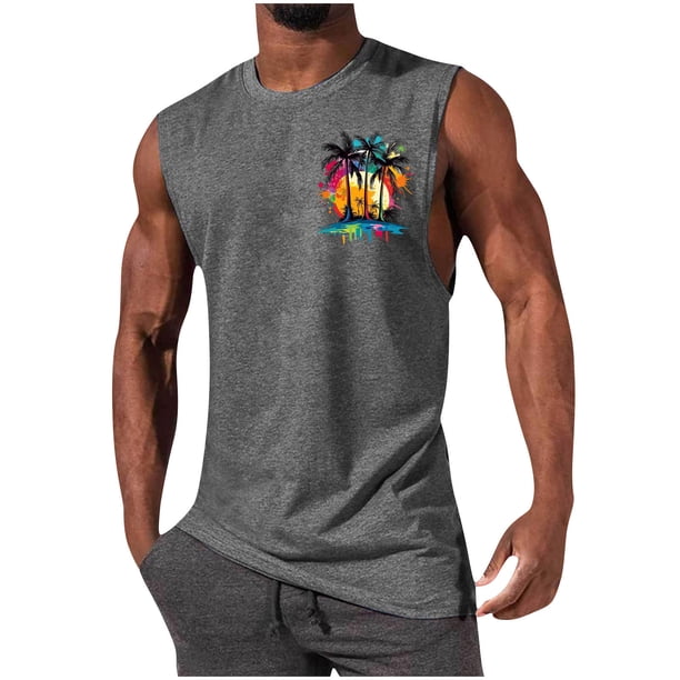 Camiseta Deportiva Suelta sin Mangas de Cuello Redondo de la Moda Casual de los Hombres para la Primavera Y el Verano