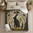 thumbnail image 5 of Black Rabbit on Pumpkin with Moon, Mystical Folk Art Style for Cottagecore Fans, Cozy Candlelit Autumn Scene, Flannel Blanket for Reading Nook and Cabin, Halloween Gift and Primitive Home Decor, 5 of 9