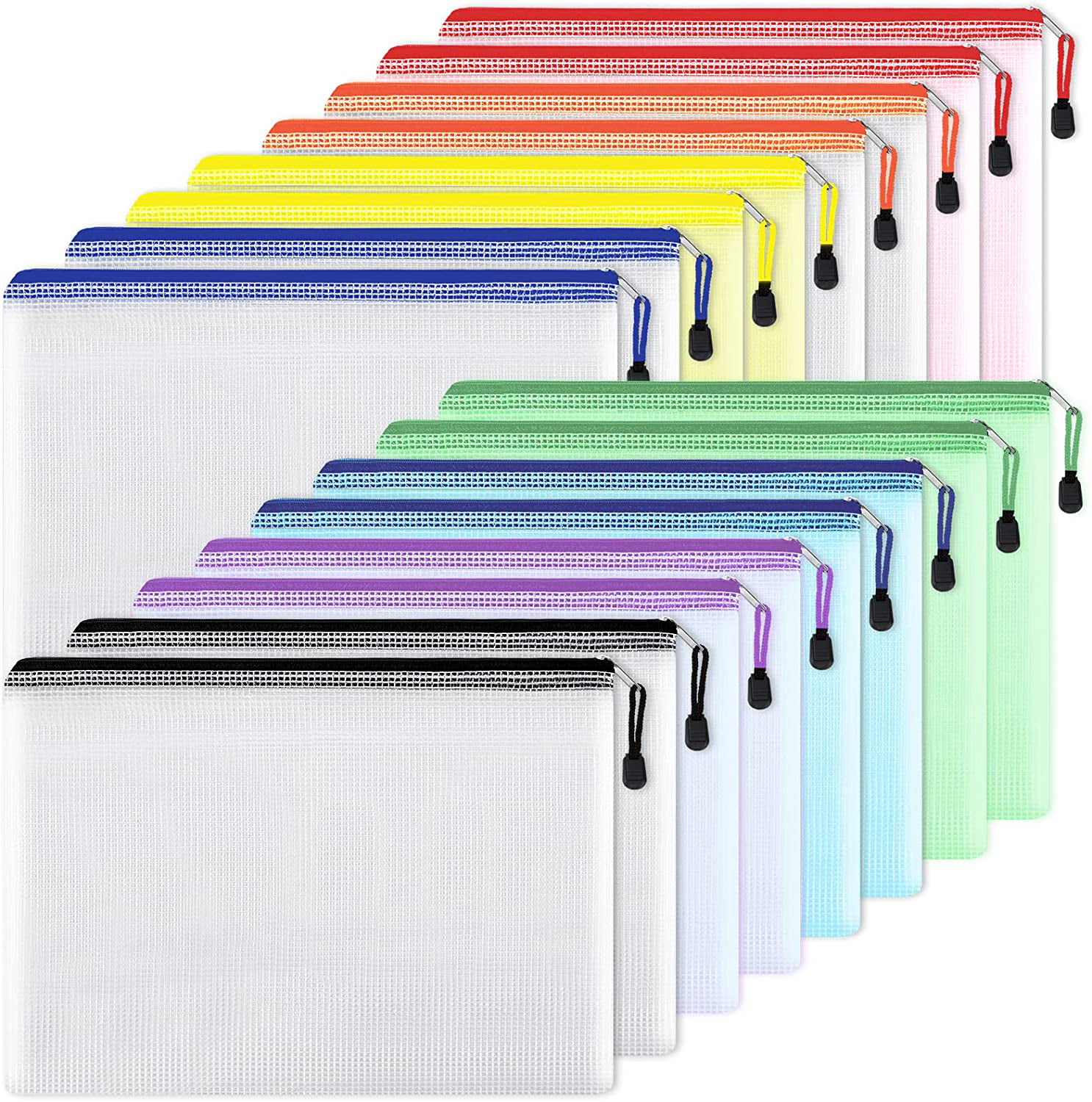 Letter Size Document Holders Multi-Color, 10 Pack Waterproof Zipper File Bags