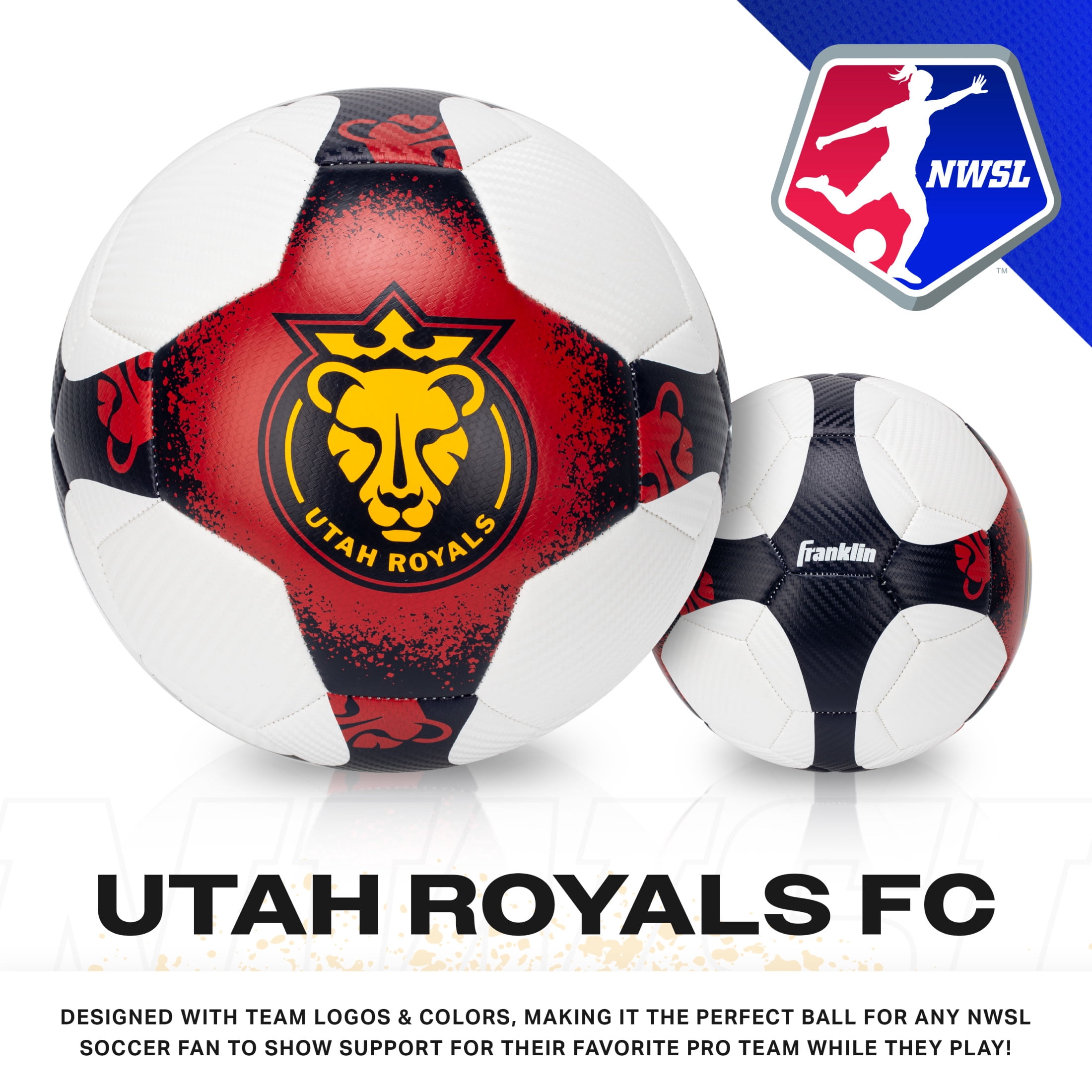 Franklin Sports NWSL Utah Royals Soccer Ball - Official Size 5 Soccer Ball - Regulation Size + Weight Soccer Ball for Kids + Adults - Boys + Girls Soccer Ball - Air Pump Included