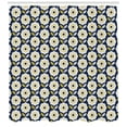 thumbnail image 3 of Floral Shower Curtain, Scandinavian Style Eight-Petal Flower Vertical Alignment, Fabric Bathroom Set with Hooks, 69W X 70L Inches, Night Blue Off White and Earth Yellow, by Ambesonne, 3 of 3
