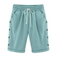 thumbnail image 2 of OIUUAK Shorts for Women Knee Length Plus Size Summer Elastic Waist Beach Long Shorts with Pockets, Cotton Shorts for Woman, Linen Shorts Women, Cotton Linen Shorts for Women, 2 of 2