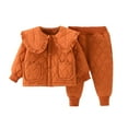 thumbnail image 4 of LZHGirlshop Toddler Boy Clothes Padded Hoodie Jacket Outfits Little Kids Lapel Collar Button with Pocket Solid Color Classic Winter Coat+Pants Set,Orange,5T, 4 of 7