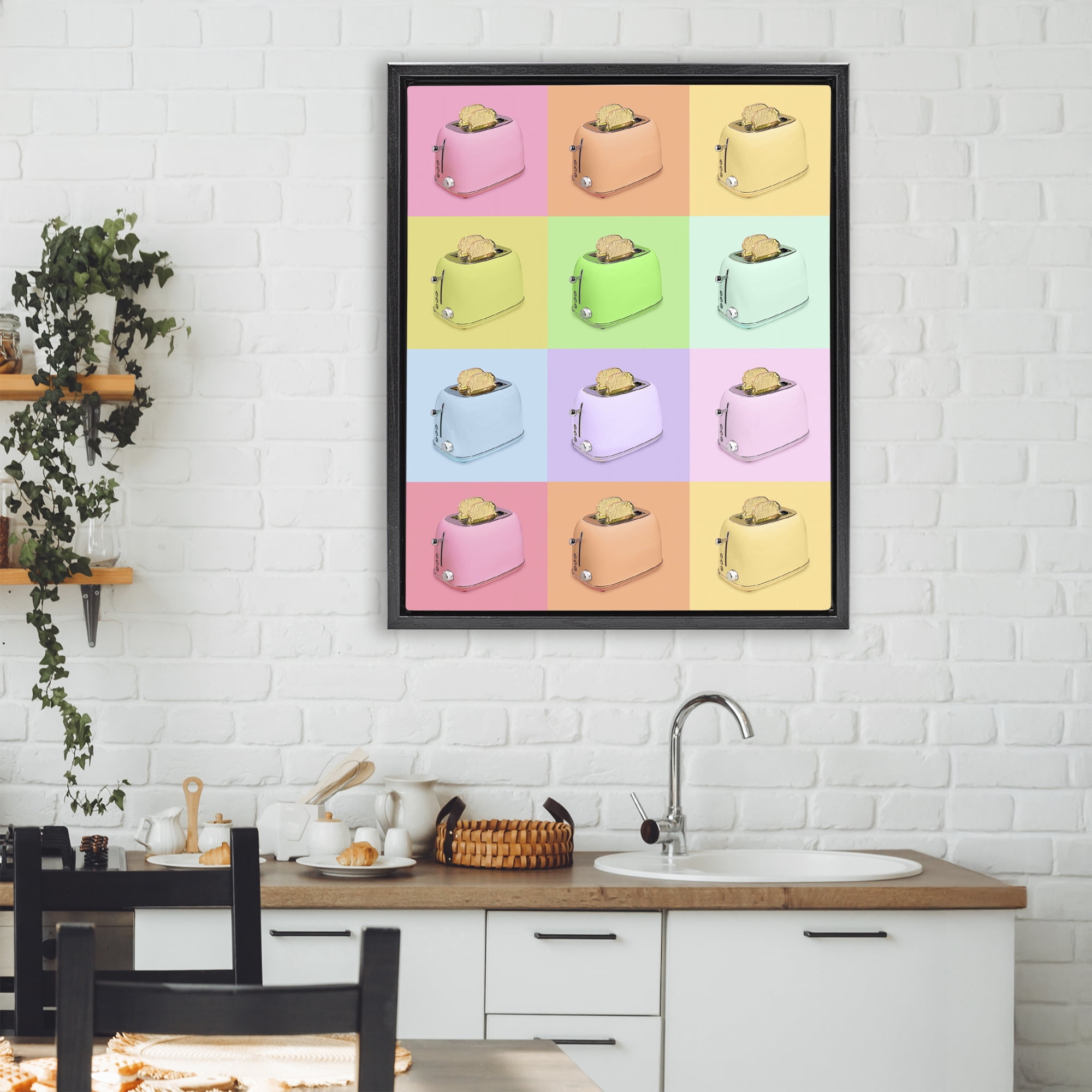 Stupell Industries Golden Disco Toaster Collage Black Framed Floater Canvas Wall Art, design by LISH Creative