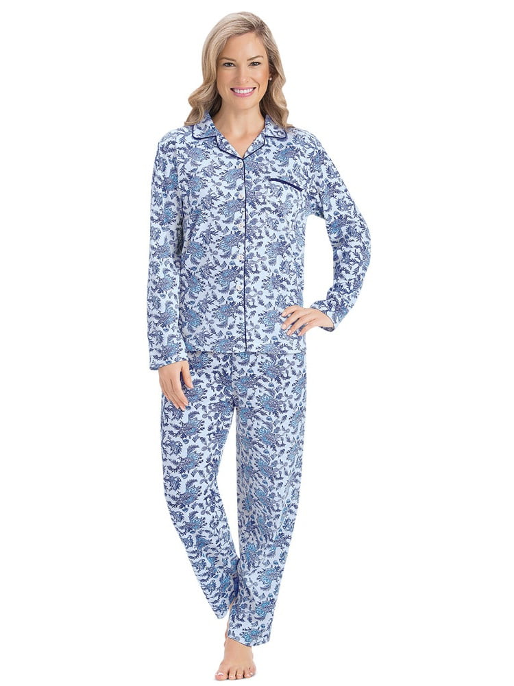Collections Etc. - Floral Cotton Knit 2pc Pajama Set - Walmart.com ...
