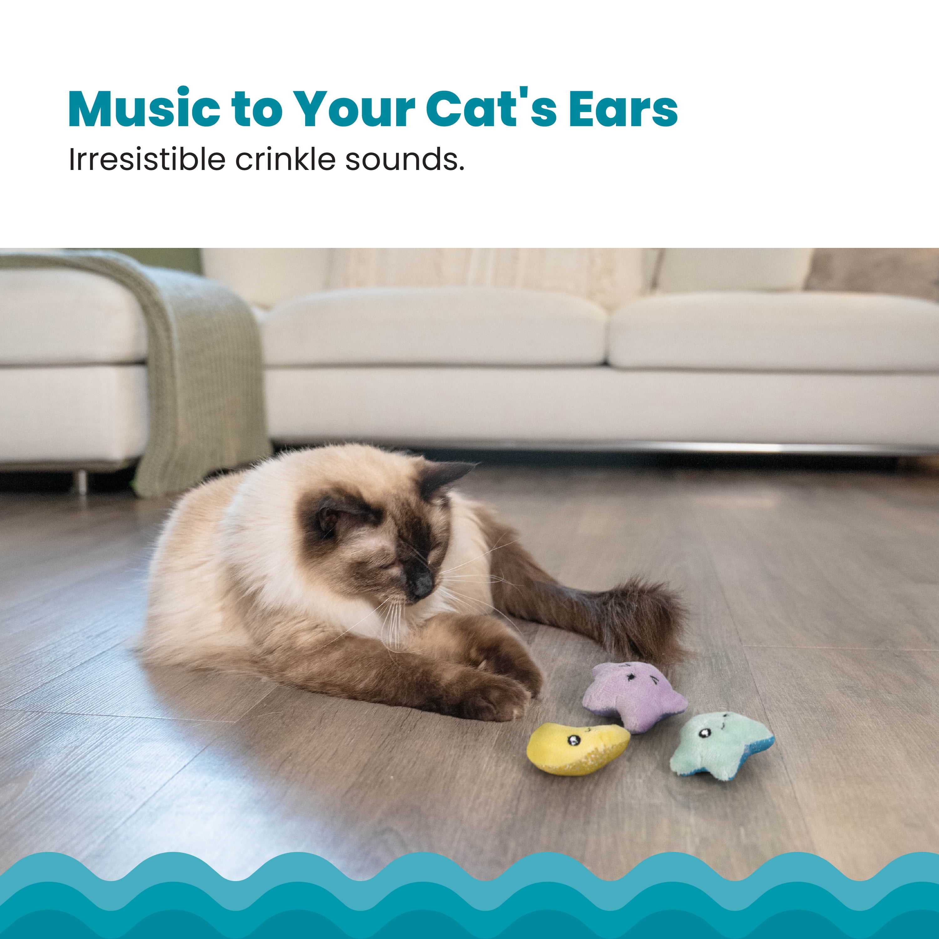 Catstages Toss 'N Twinkle Light-Up Cat Toys with Catnip & Crinkle, Multicolored, 3-Pack