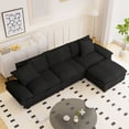 thumbnail image 3 of Muumblus 108" Modular Sectional Sofa with Ottoman, L-Shaped Couch with Chaise, Corduroy Sleeper Couch for Living Room, Black, 3 of 11