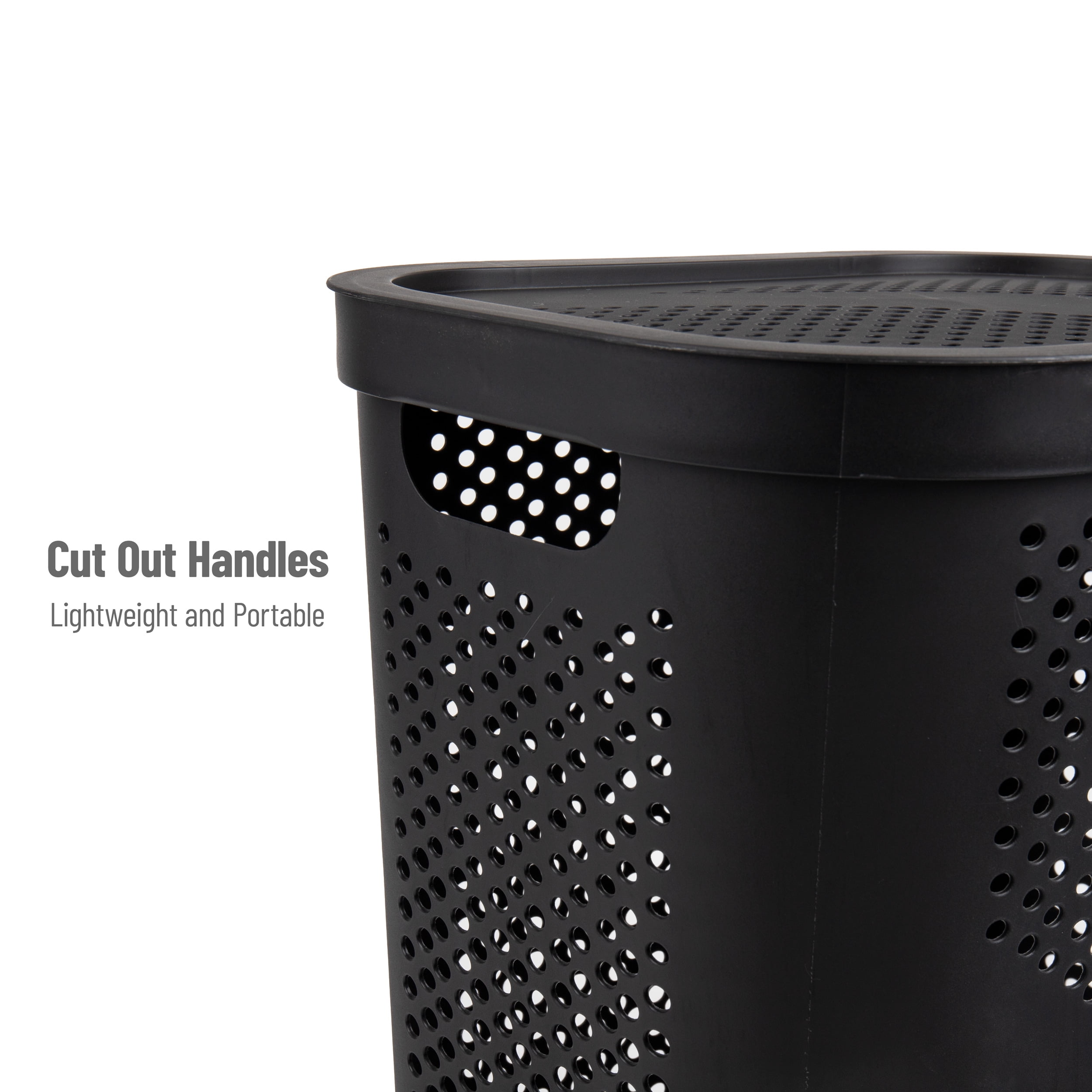 Mind Reader 60L Slim Laundry Hamper, Lid, Ventilated, Plastic, 17.25"L x 13.75"W x 23.5"H, Black