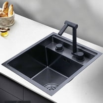 Stainless Steel Hidden Kitchen Square Sink Single Bowl With Folding Faucet Black