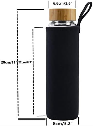 Jointown Glass Water Bottle 32 oz Wide Mouth with Sleeve Bamboo Lid Motivational Water Bottle With Time Marker Reusable Safe for Hot Cold Drinks Bpa Free (Black)