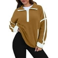 thumbnail image 4 of Huankd Womens Fleece Jacket Zip Up Fuzzy Sherpa Jackets Long Sleeve Winter Coats Striped Warm Outwear with Pockets Coffee XL, 4 of 4